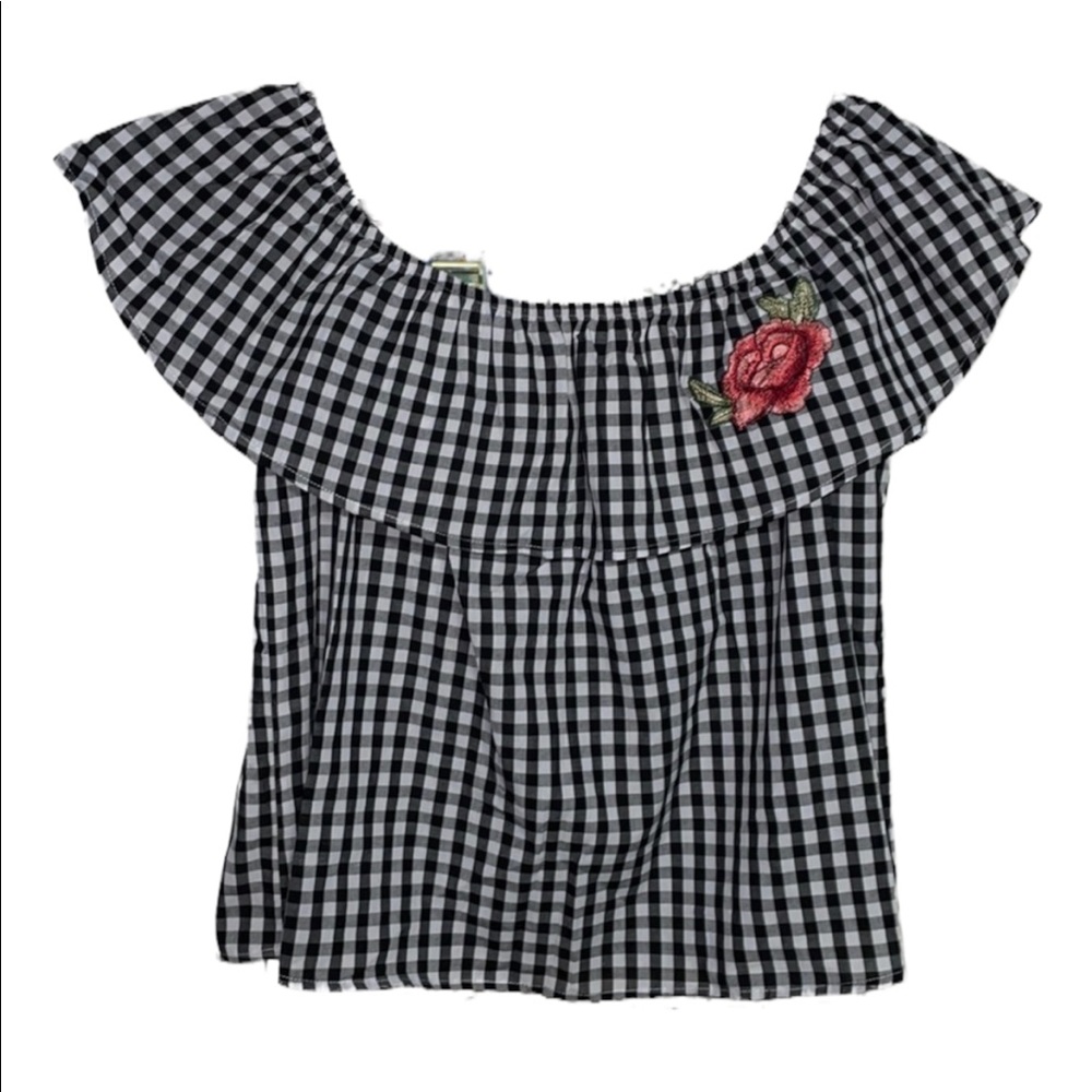 NWOT Ambiance Off Shoulder Checkered Top - Black & White - Size L